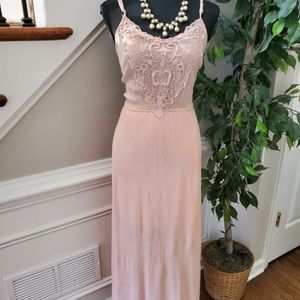 Dina BE Women's Solid Peach Rayon Scoop Neck Sleeveless Long Maxi Dress Size S